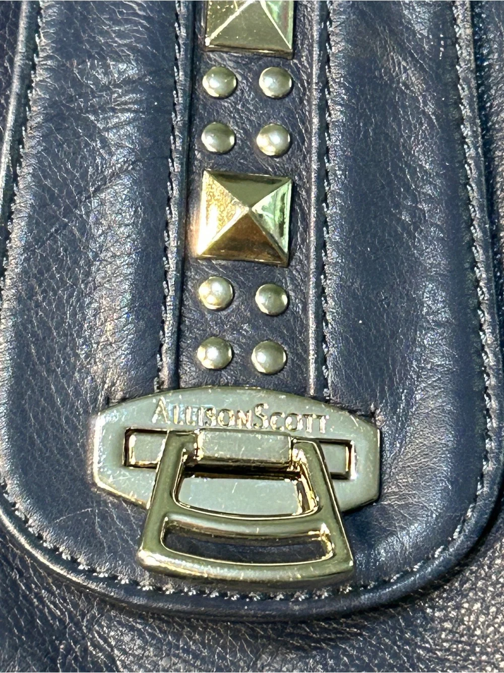 Allison Scott Navy Blue Genuine Leather Shoulder Hobo Style Studded Purse